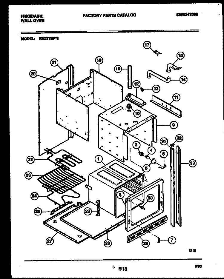 BODY PARTS Diagram and Parts List for REG77BF3  Frigidaire Wall Oven