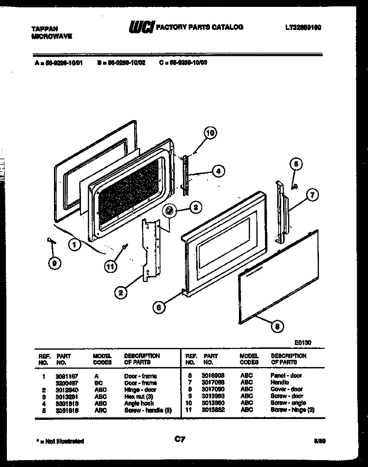 DOOR PARTS Diagram and Parts List for 56-9288-23-02  Tappan Microwave