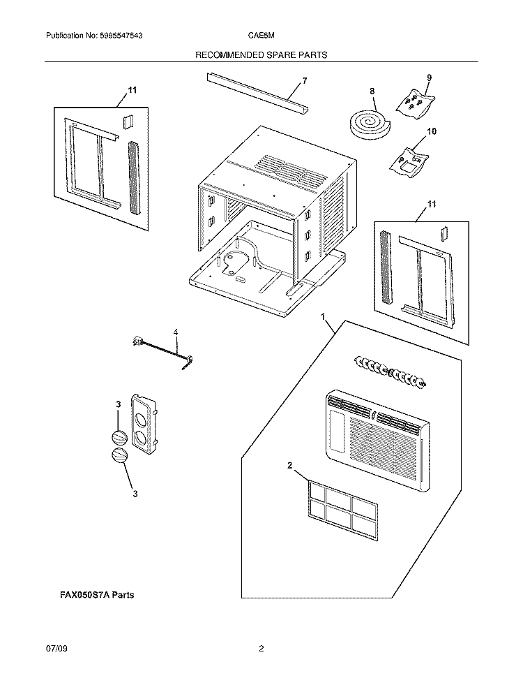 RECOMMENDED SPARE PARTS Diagram and Parts List for CAE5MB  Crosley Air Conditioner