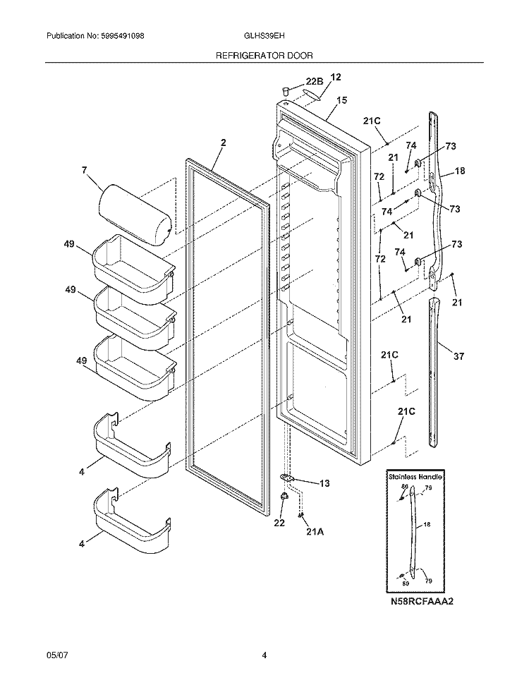 REFRIGERATOR DOOR Diagram and Parts List for GLHS39EHPB1  Frigidaire Refrigerator