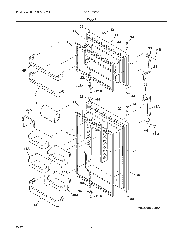 DOOR Diagram and Parts List for GS21HTZDPW0  Frigidaire Refrigerator