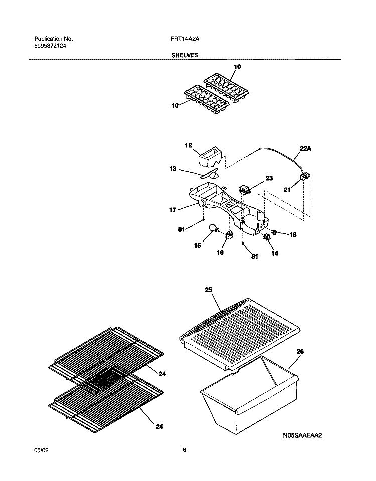 SHELVES Diagram and Parts List for FRT14A2AZ1  Frigidaire Refrigerator