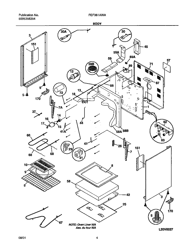 BODY Diagram and Parts List for FEF361AWA  Frigidaire Range