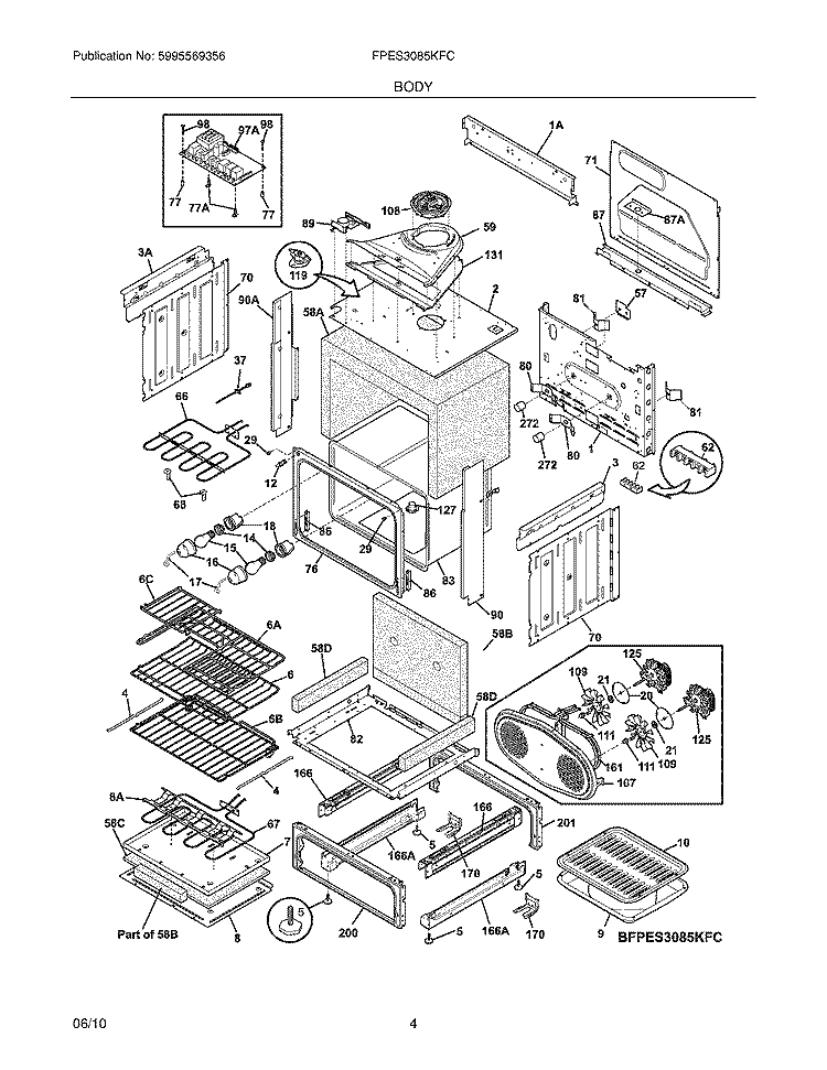 BODY Diagram and Parts List for FPES3085KFC  Frigidaire Wall Oven