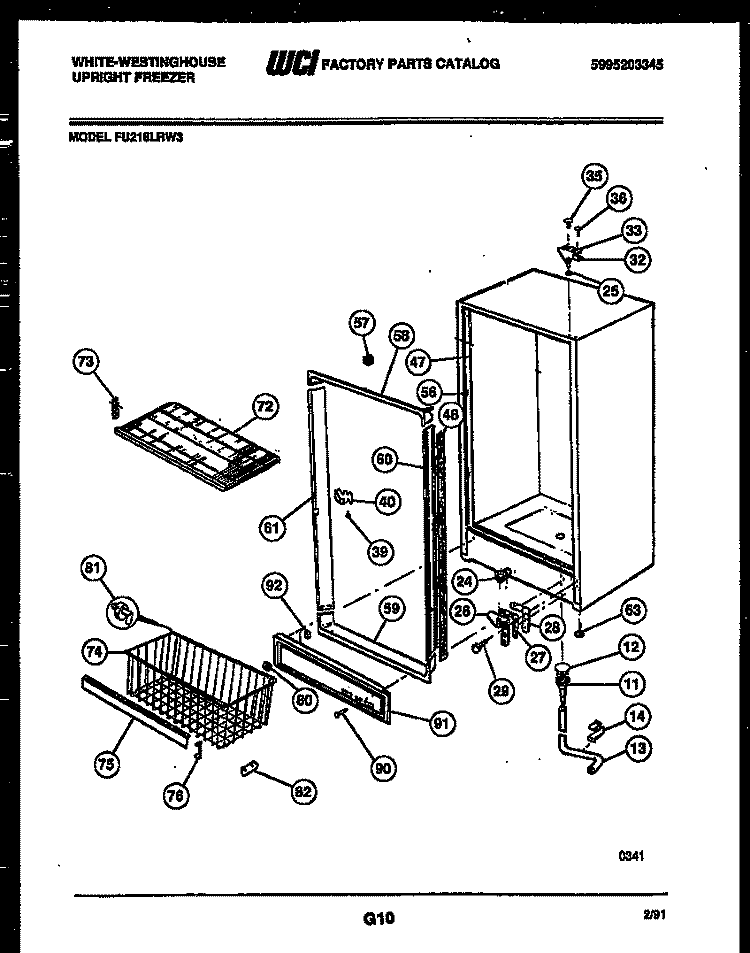 CABINET PARTS Diagram and Parts List for FU218LRW3  Frigidaire Freezer