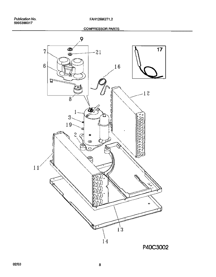 COMPRESSOR PARTS Diagram and Parts List for FAH126M2T2  Frigidaire Air Conditioner