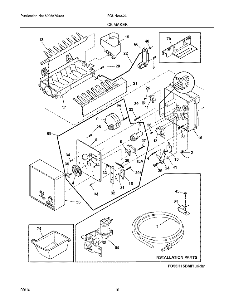 ICE MAKER Diagram and Parts List for FGUN2642LE0  Frigidaire Refrigerator