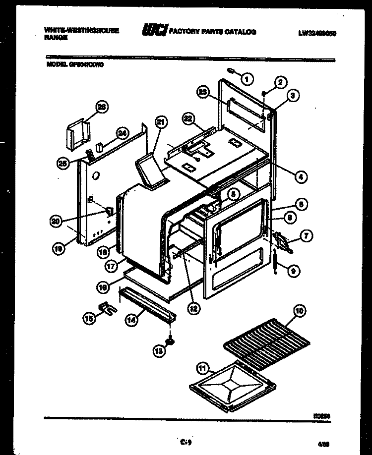 BODY PARTS Diagram and Parts List for GF504KXD0  Frigidaire Range