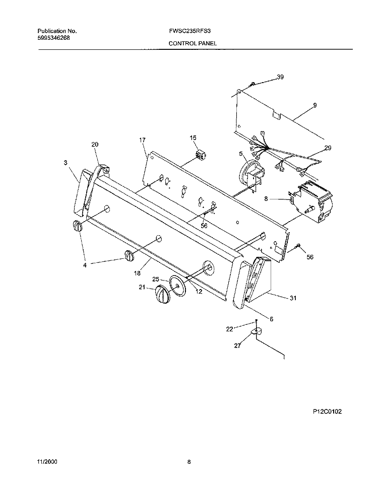 CONTROL PANEL Diagram and Parts List for FWSC235RFS3  Frigidaire Washer