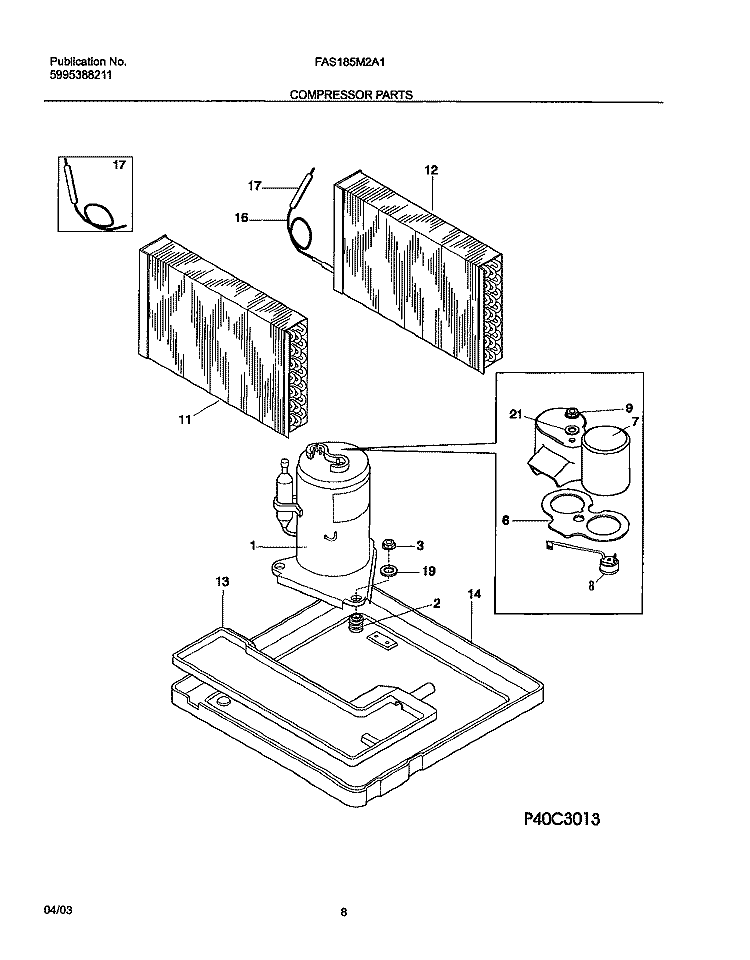 COMPRESSOR PARTS Diagram and Parts List for FAS185M2A1  Frigidaire Air Conditioner