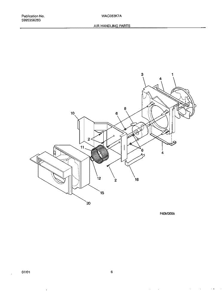 AIR HANDLING Diagram and Parts List for WAC083K7A2  Westinghouse Air Conditioner