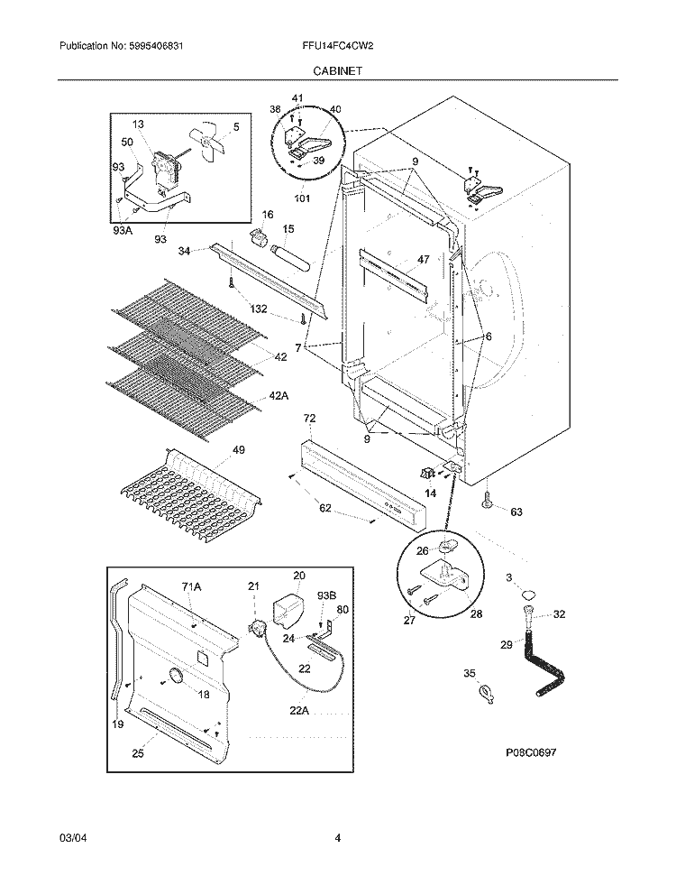 CABINET Diagram and Parts List for FFU14FC4CW2  Frigidaire Freezer
