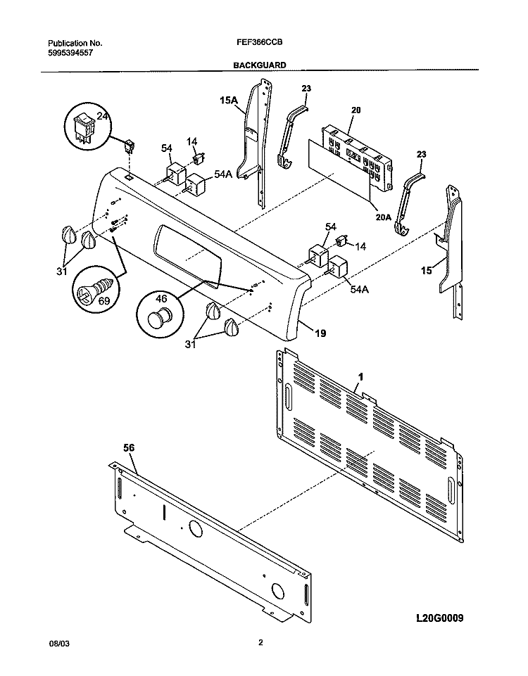 BACKGUARD Diagram and Parts List for FEF366CCB  Frigidaire Range