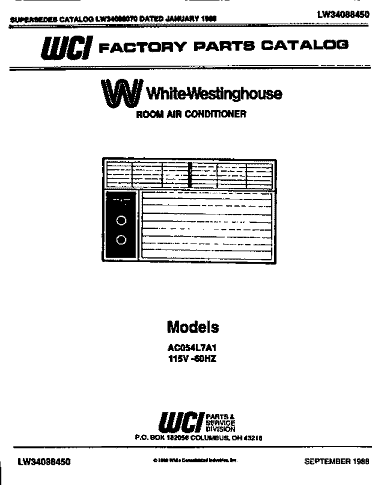 COVER Diagram and Parts List for AC054L7A1  Frigidaire Air Conditioner