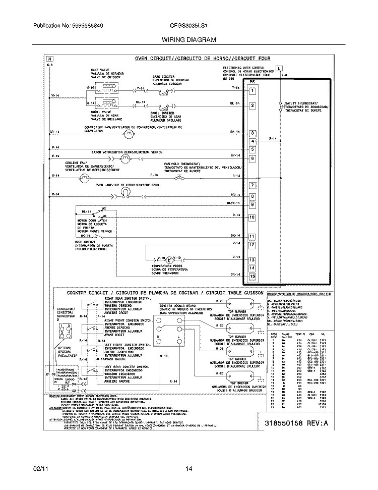 WIRING DIAGRAM Diagram and Parts List for CFGS3035LS1  Frigidaire Range
