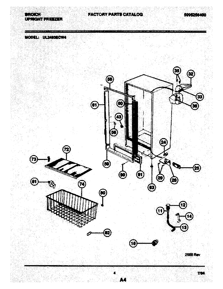 CABINET Diagram and Parts List for UL2493ECW4  Electrolux Freezer