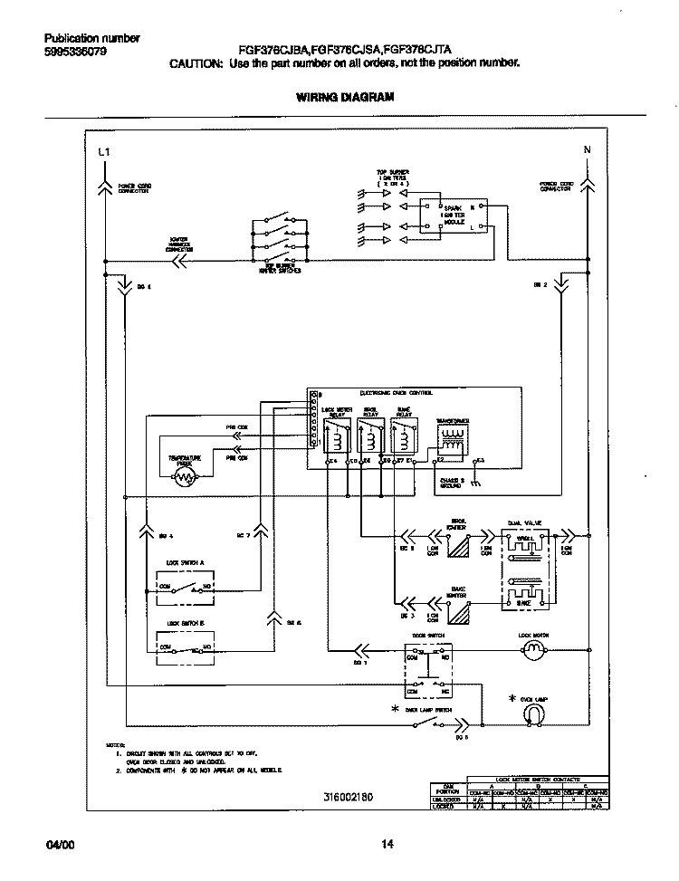 WIRING DIAGRAM Diagram and Parts List for FGF376CJBA  Frigidaire Range