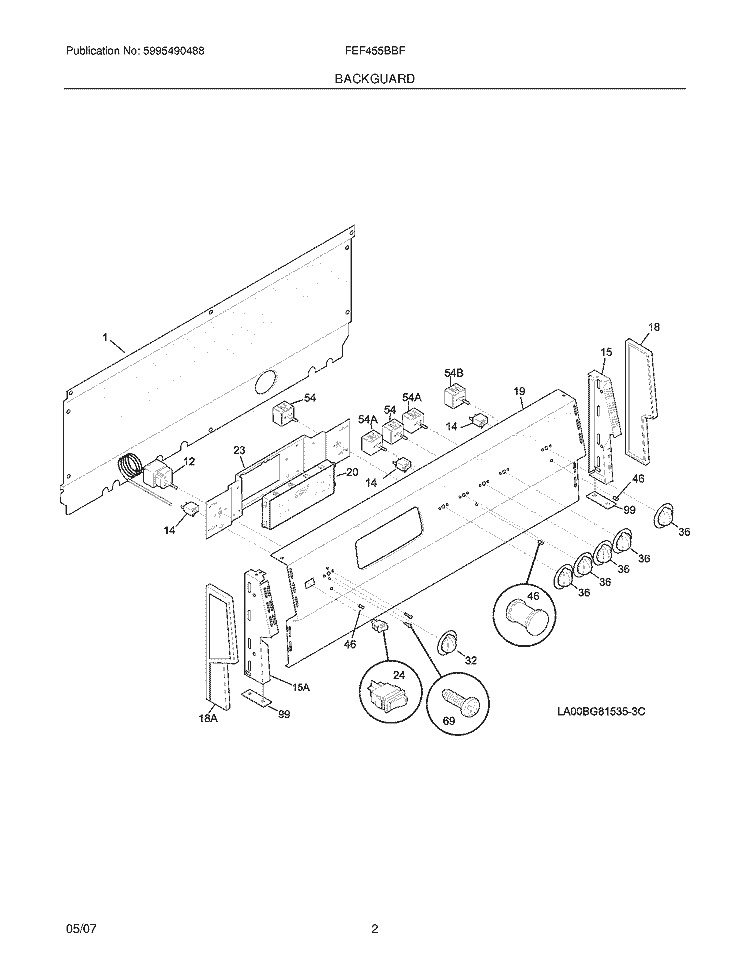 BACKGUARD Diagram and Parts List for FEF455BBF  Frigidaire Range