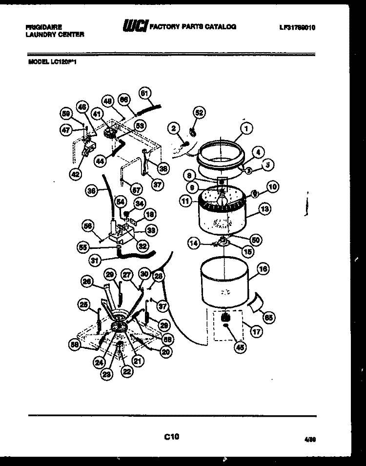 TUBS, WATER VALVE AND LID SWITCH Diagram and Parts List for LC120FW1  Frigidaire Washer