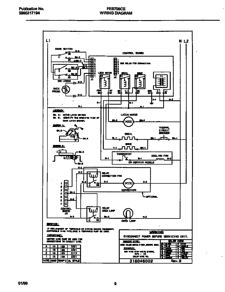 WIRING DIAGRAM Diagram and Parts List for FEB756CETG  Frigidaire Wall Oven