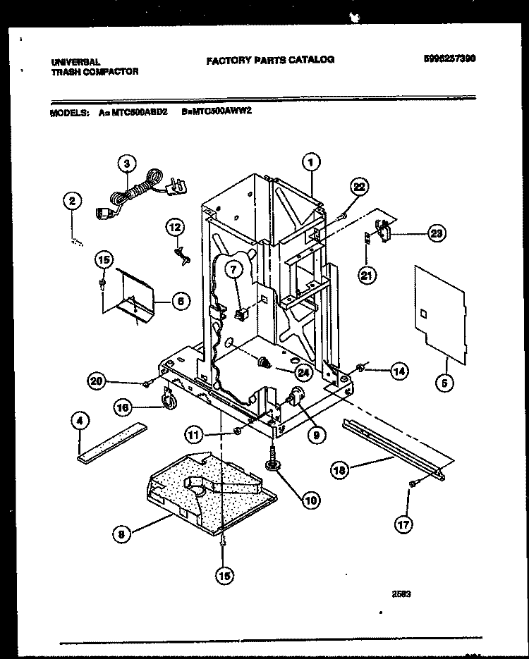 INTERIOR PARTS Diagram and Parts List for MTC500ABD2  Frigidaire Trash Compactor