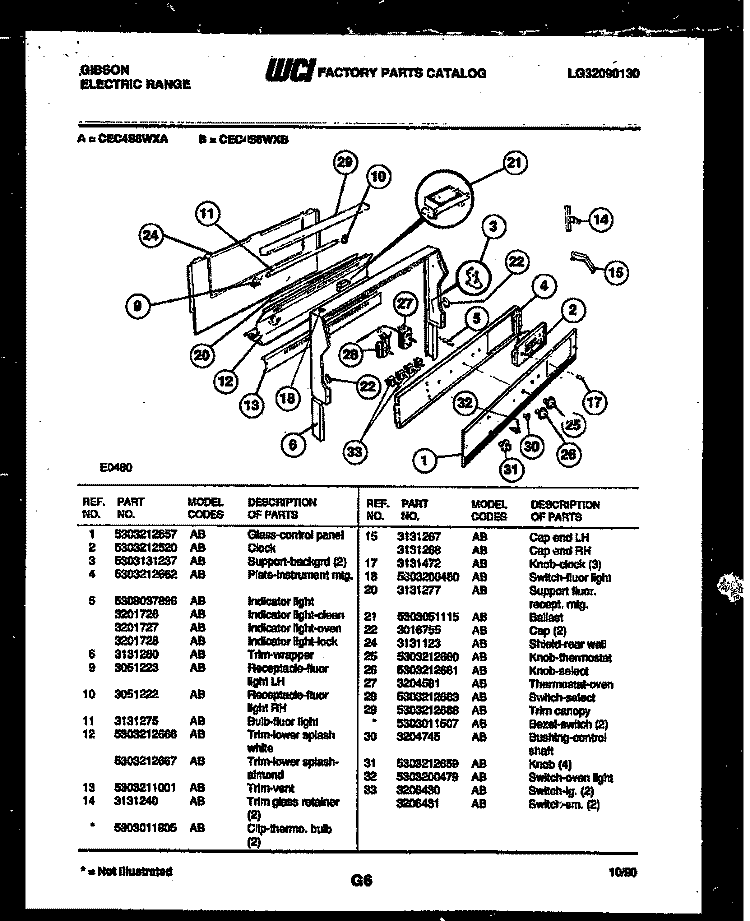 BACKGUARD Diagram and Parts List for CEC4S6WXB  Gibson Range