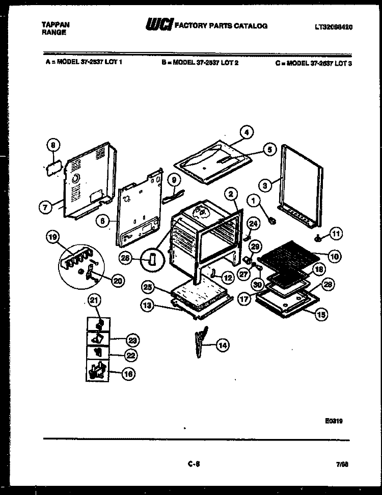 BODY PARTS Diagram and Parts List for 37-2537-23-01  Tappan Range