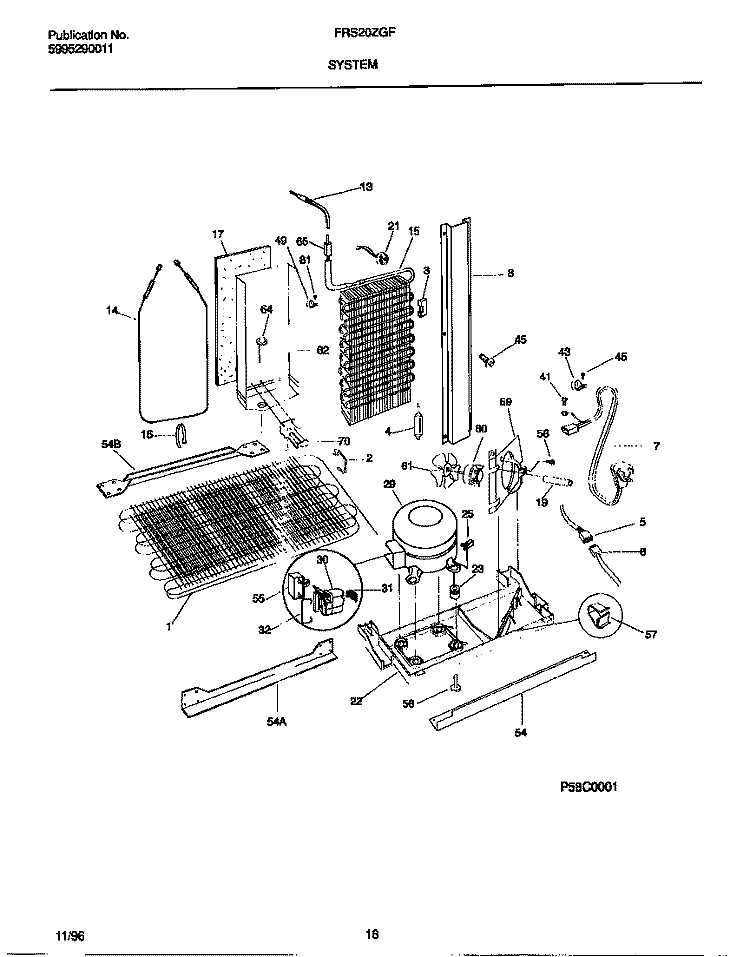 SYSTEM Diagram and Parts List for FRS20ZGFD0  Frigidaire Refrigerator