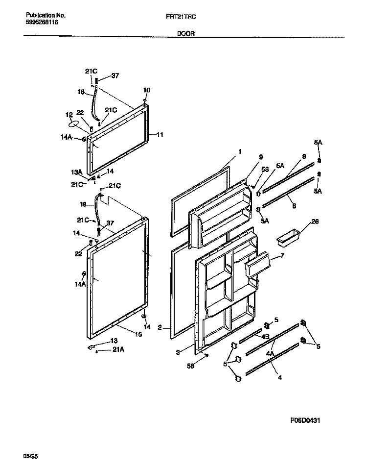 DOOR Diagram and Parts List for FRT21TRCD0  Frigidaire Refrigerator