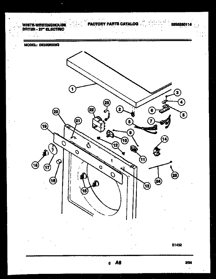 CONSOLE AND CONTROL PARTS Diagram and Parts List for DE350RXD3  Frigidaire Dryer