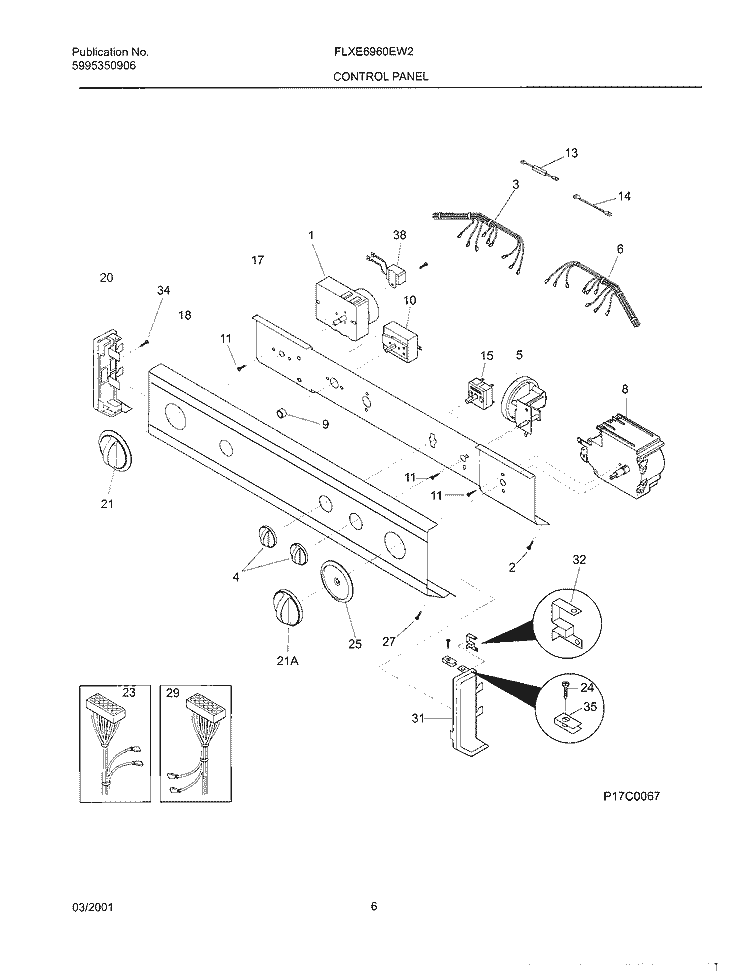 CONTROL PANEL Diagram and Parts List for FLXE6960EW2  Frigidaire Washer Dryer Combo