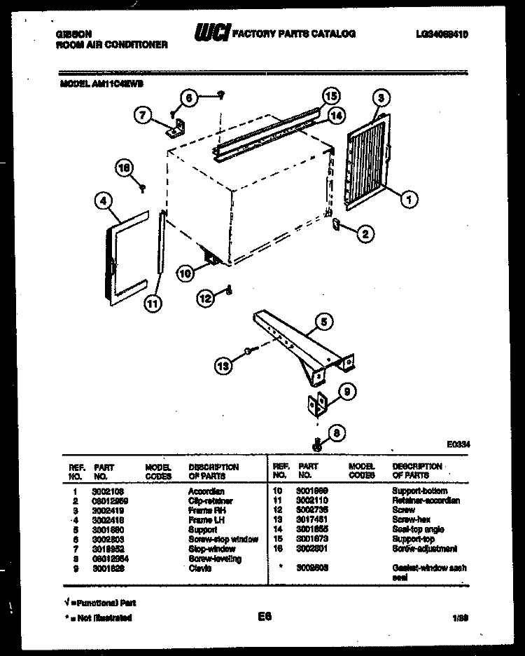 CABINET AND INSTALLATION PARTS Diagram and Parts List for AM11C4EWB  Gibson Air Conditioner