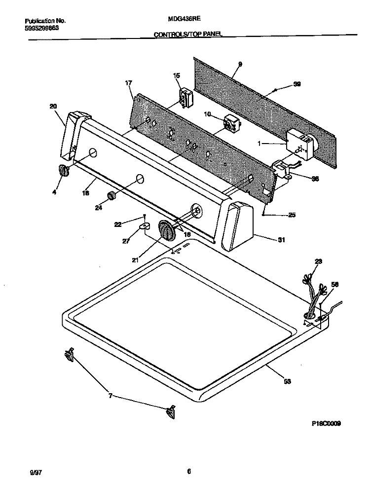 CONTROLS / TOP PANEL Diagram and Parts List for MDG436REW1  Frigidaire Dryer