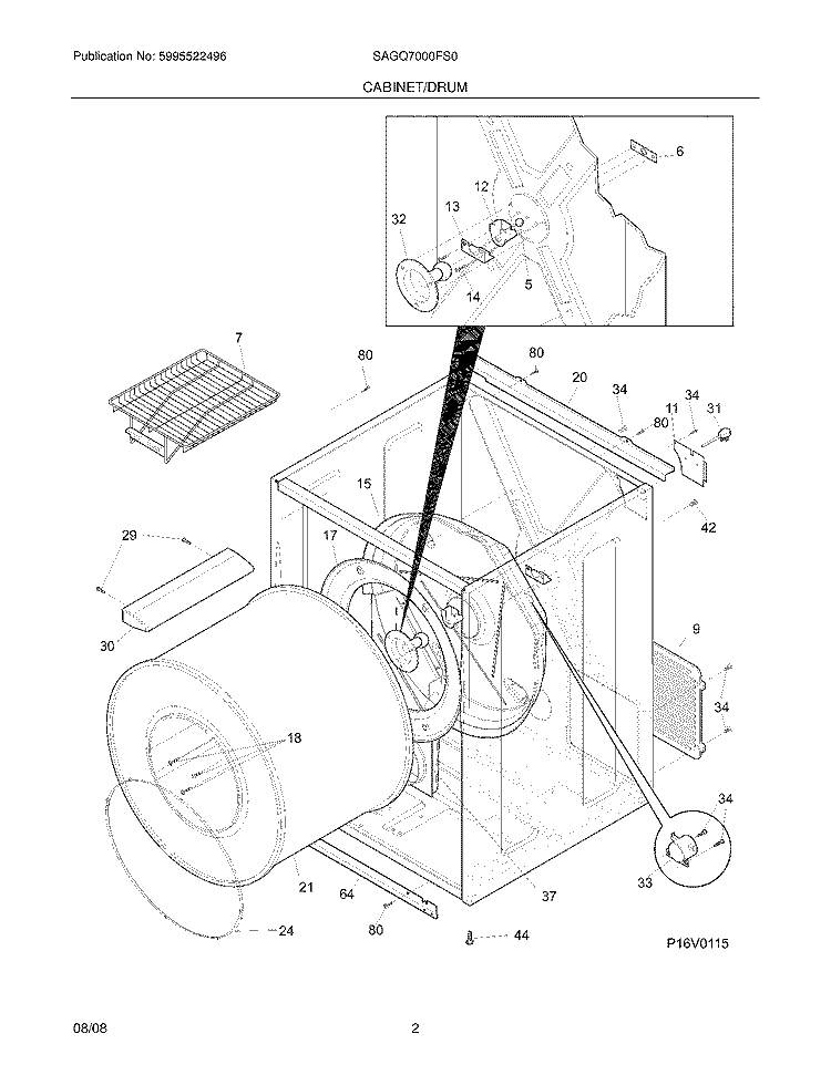 CABINET/DRUM Diagram and Parts List for SAGQ7000FS0  Electrolux Dryer