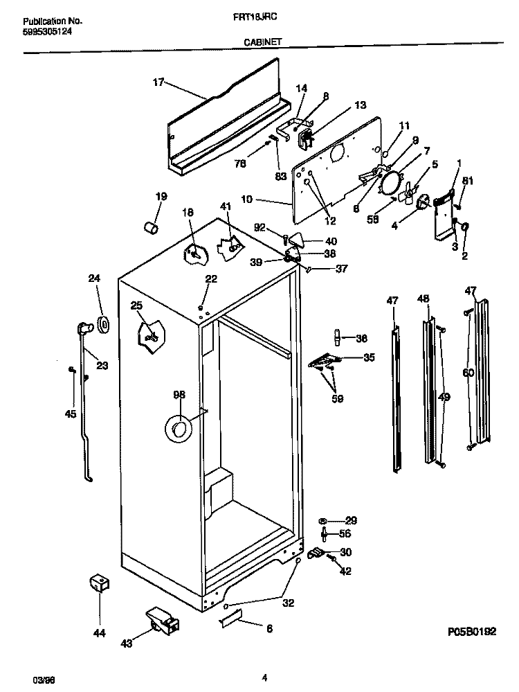 CABINET Diagram and Parts List for FRT18JRCW5  Frigidaire Refrigerator