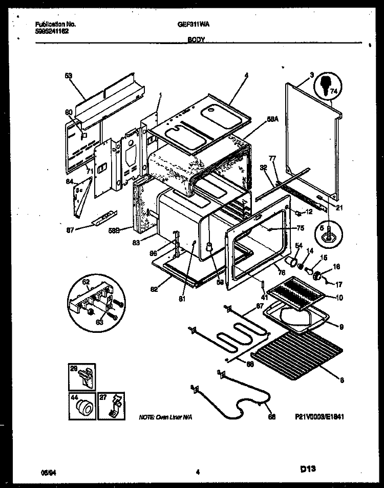 BODY Diagram and Parts List for GEF311WAWA  Gibson Range