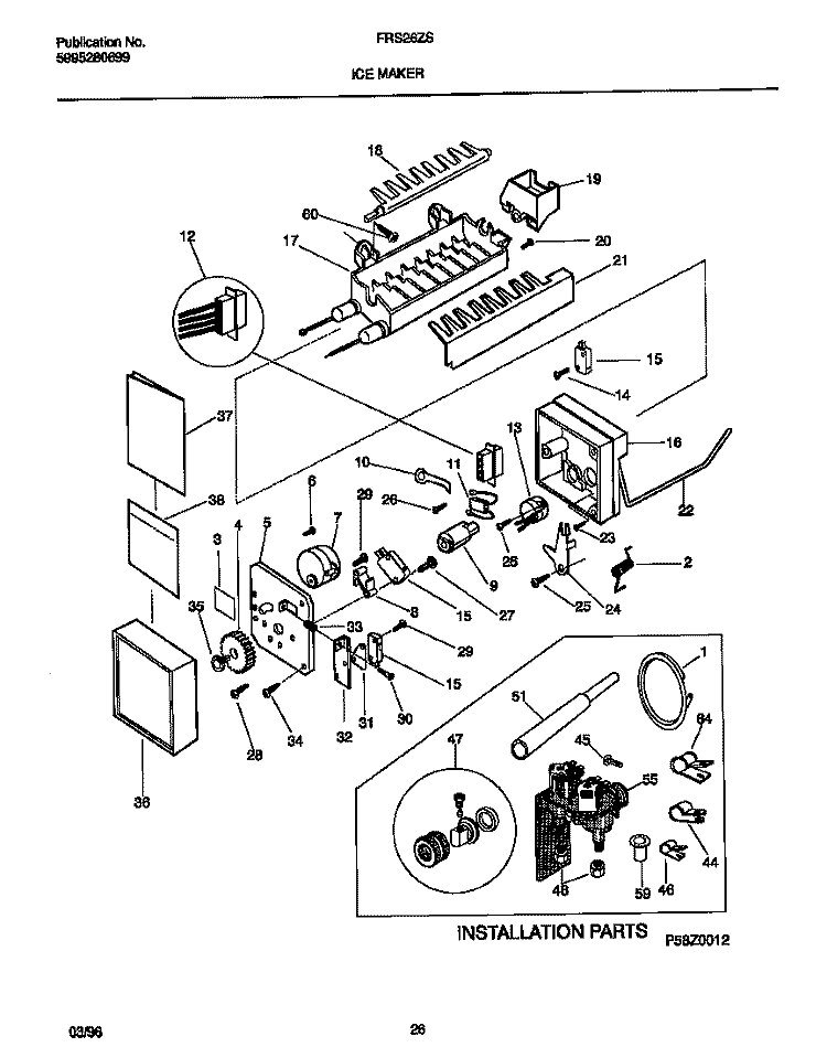 ICE MAKER Diagram and Parts List for FRS26ZSEB0  Frigidaire Refrigerator
