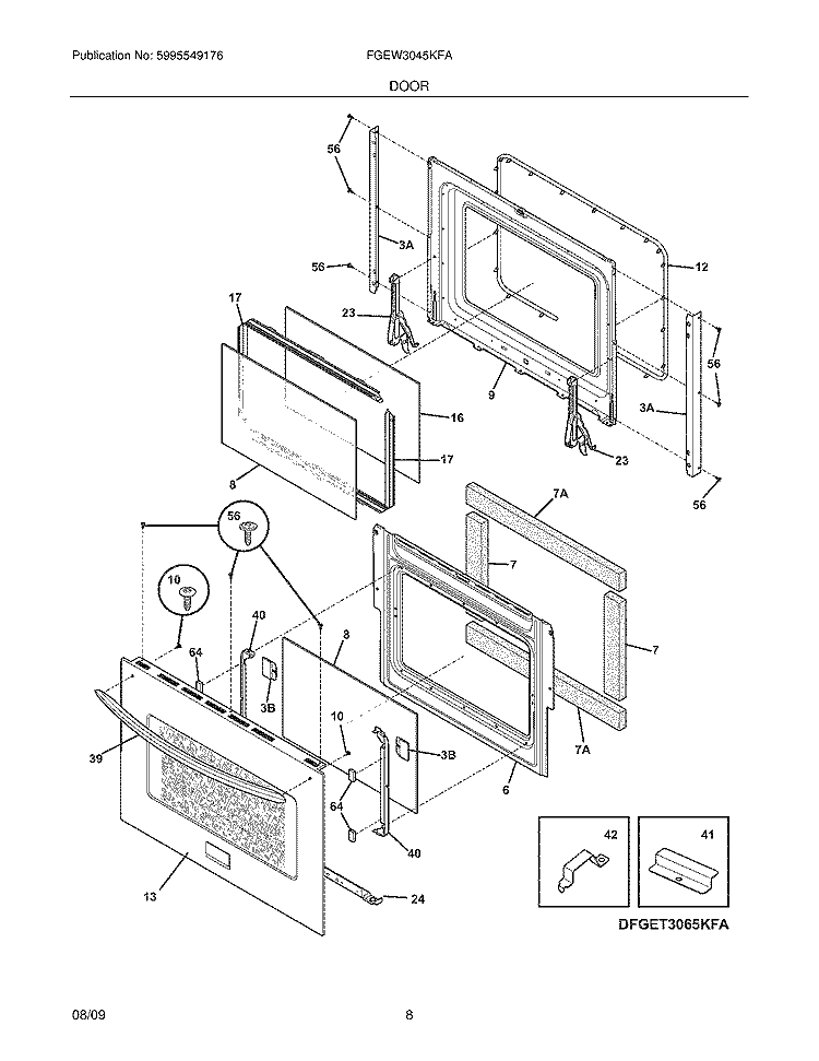 DOOR Diagram and Parts List for FGEW3045KFA  Frigidaire Wall Oven