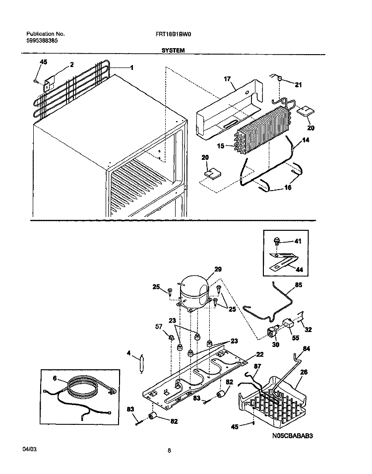 SYSTEM Diagram and Parts List for FRT18B1BW0  Frigidaire Refrigerator
