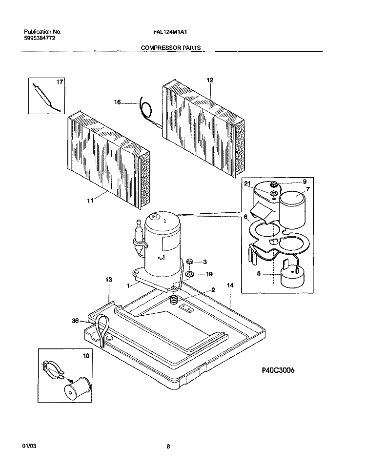 COMPRESSOR PARTS Diagram and Parts List for FAL124M1A1  Frigidaire Air Conditioner
