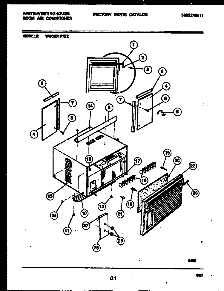 CABINET PARTS Diagram and Parts List for WAC051P7Z2  Frigidaire Air Conditioner