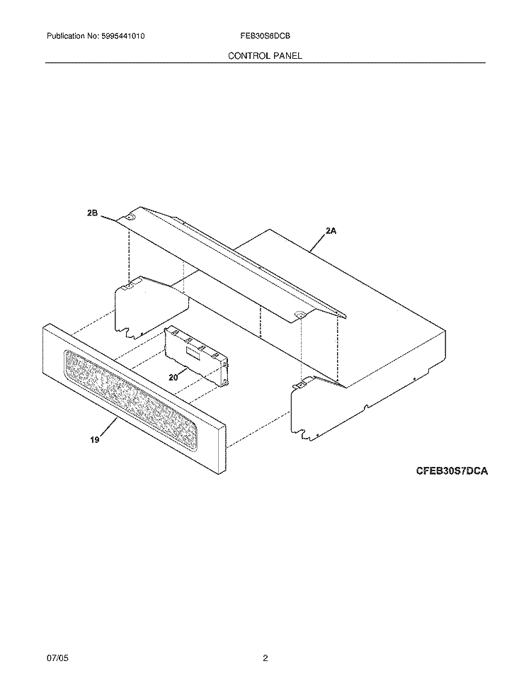 CONTROL PANEL Diagram and Parts List for FEB30S6DCB  Frigidaire Wall Oven