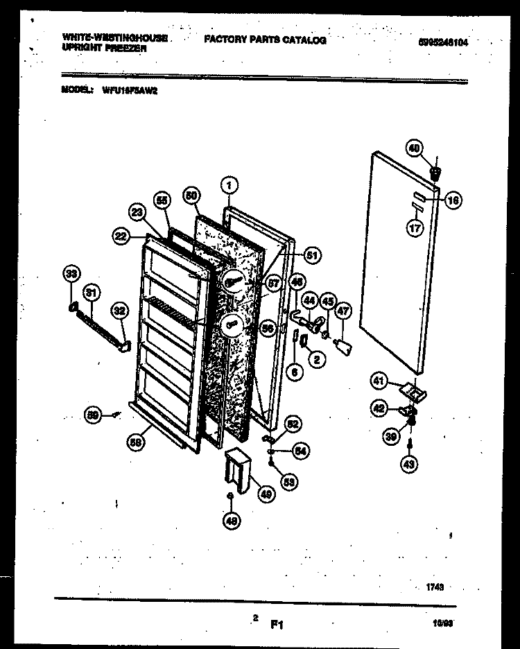 DOOR PARTS Diagram and Parts List for WFU16F5AW2  Frigidaire Freezer