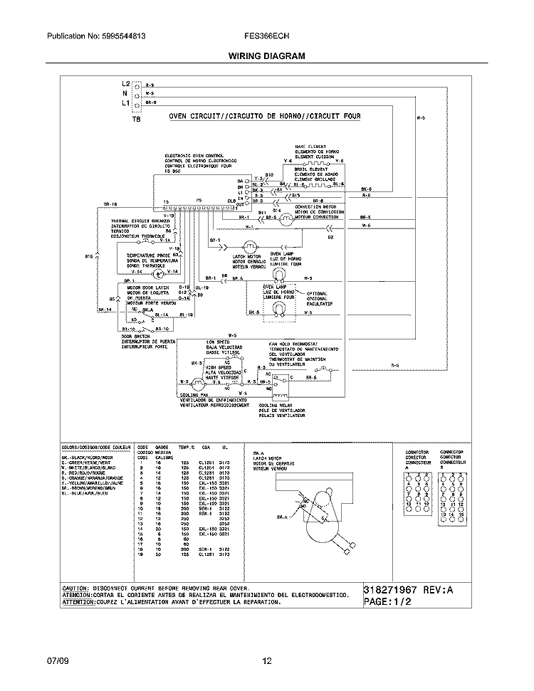 WIRING DIAGRAM Diagram and Parts List for FES366ECH  Frigidaire Range