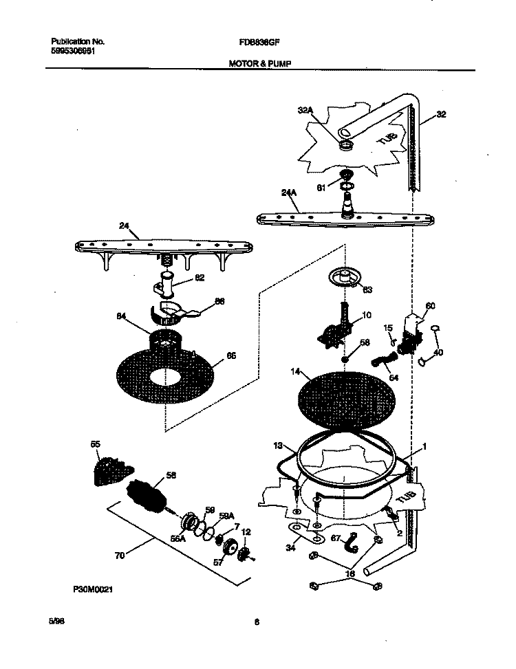 MOTOR Diagram and Parts List for FDB836GFB4  Frigidaire Dishwasher