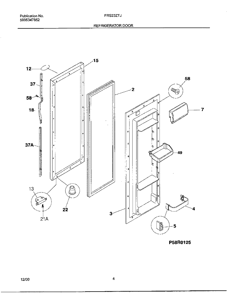 REFRIGERATOR DOOR Diagram and Parts List for FRS23ZTJW2  Frigidaire Refrigerator