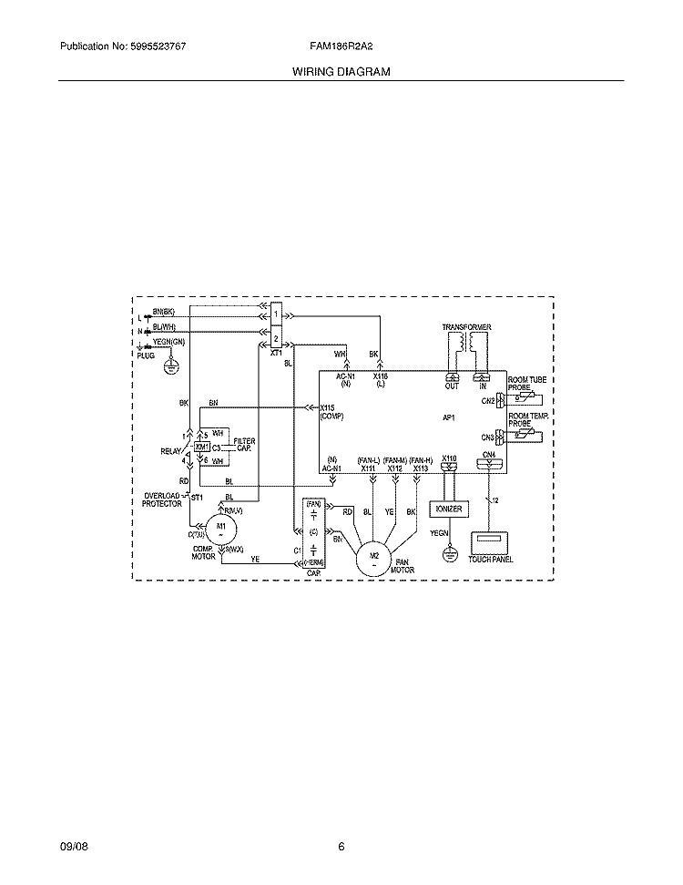 WIRING DIAGRAM Diagram and Parts List for FAM186R2A2  Frigidaire Air Conditioner