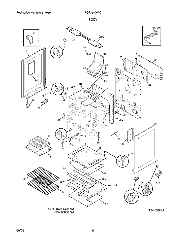 BODY Diagram and Parts List for FGF368GMC  Frigidaire Range