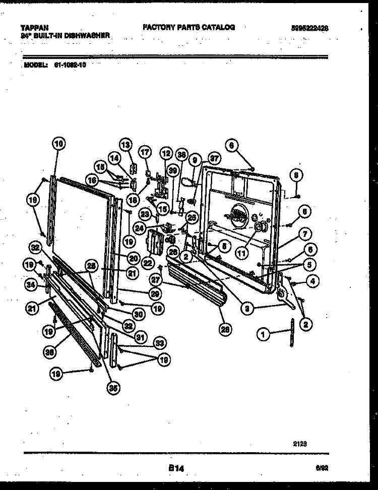DOOR PARTS Diagram and Parts List for 61-1082-10-00  Tappan Dishwasher