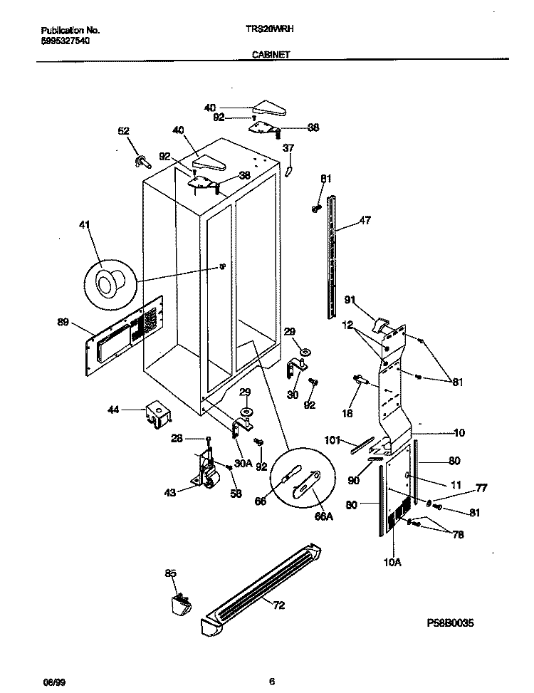 CABINET Diagram and Parts List for TRS20WRHD2  Tappan Refrigerator